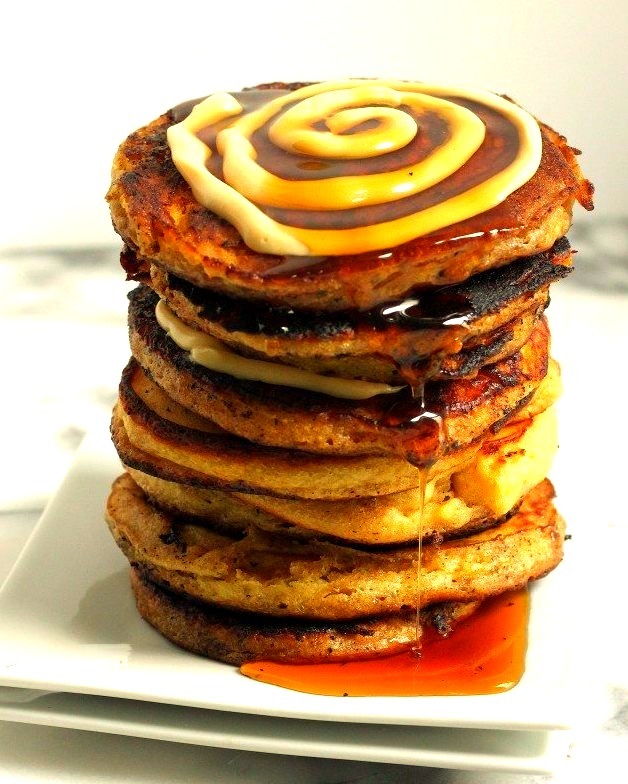 eggnog cinnamon roll pancakes.