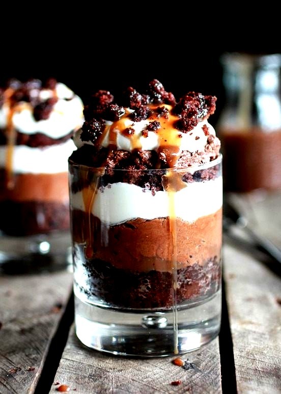 Triple Layer Coffee Caramel Chocolate Mousse Cakes