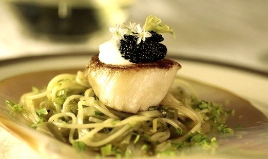 Pan-Seared Sea Scallop over Melted Leek Pasta